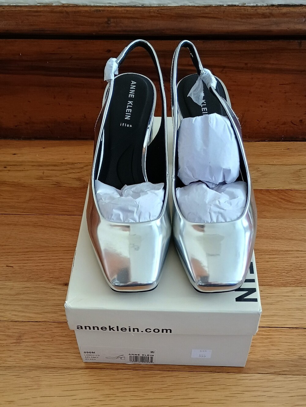 Anne Klein Laney Block Heel Slingback Dress Pumps Silver Size 9 NIB